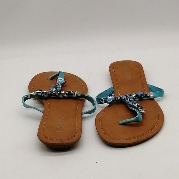 Lane‎ Bryant Womens Embellished Slip On Thong Sandals Blue Gems Flat Heel 10W - Picture 3 of 10